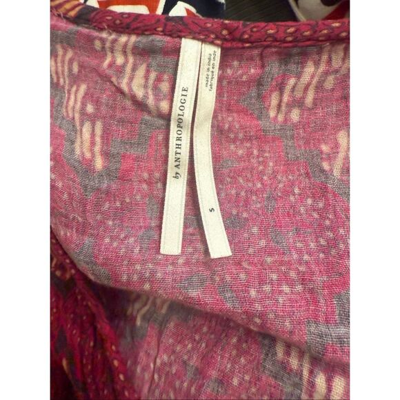 Anthropologie V-Neck Keyhole Puffed Sleeve Baby Doll Mini Dress Burgundy Small - Picture 4 of 6